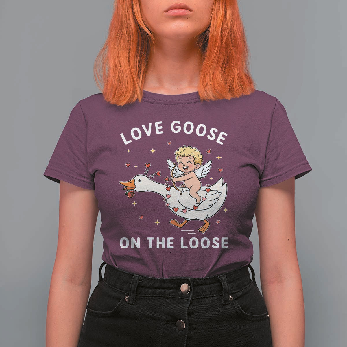 Funny Valentine Goose T Shirt For Women Love Goose On The Loose - Wonder Print Shop