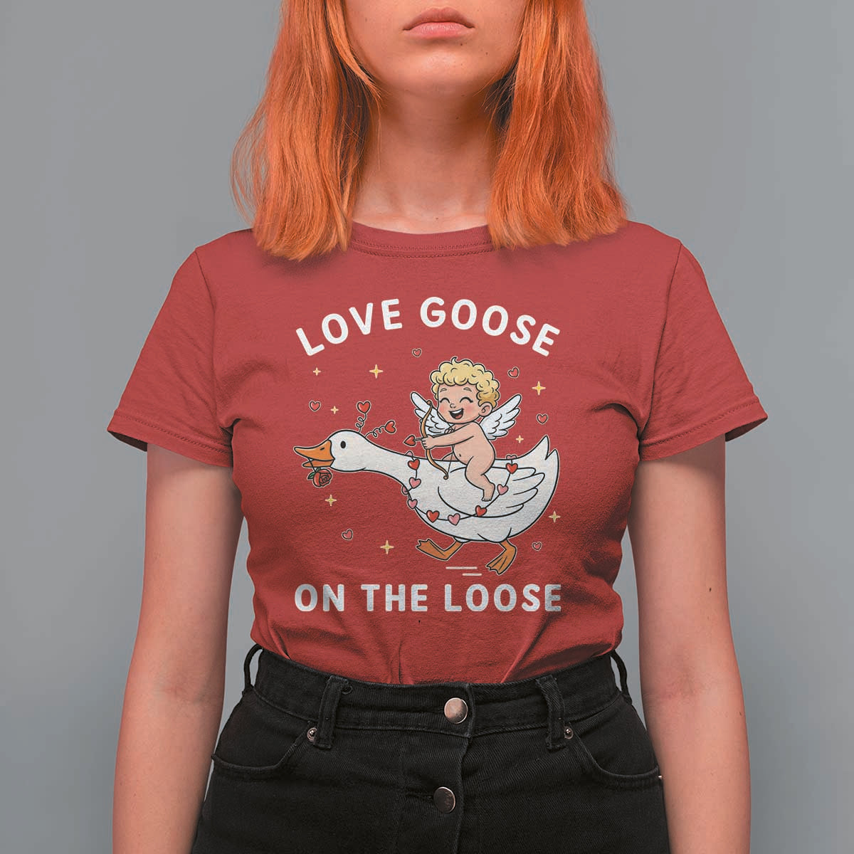 Funny Valentine Goose T Shirt For Women Love Goose On The Loose - Wonder Print Shop