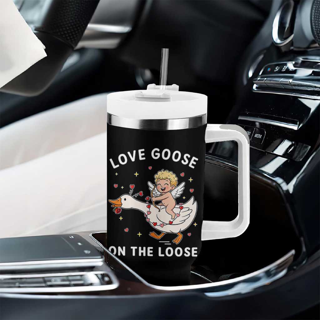 Funny Valentine Goose Tumbler With Handle Love Goose On The Loose - Wonder Print Shop