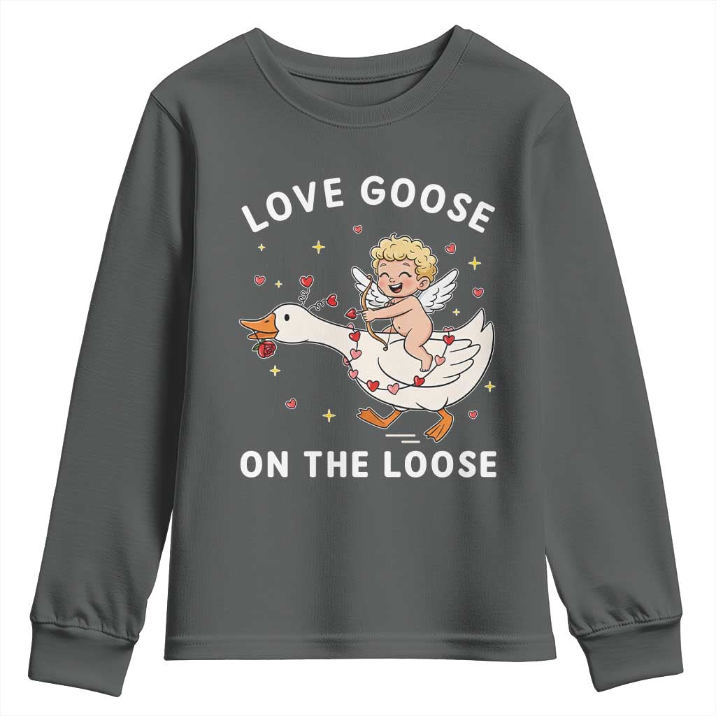 Funny Valentine Goose Youth Sweatshirt Love Goose On The Loose - Wonder Print Shop