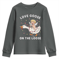 Funny Valentine Goose Youth Sweatshirt Love Goose On The Loose - Wonder Print Shop