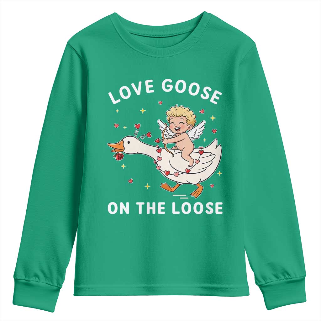 Funny Valentine Goose Youth Sweatshirt Love Goose On The Loose - Wonder Print Shop
