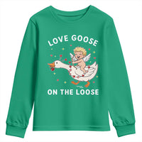Funny Valentine Goose Youth Sweatshirt Love Goose On The Loose - Wonder Print Shop