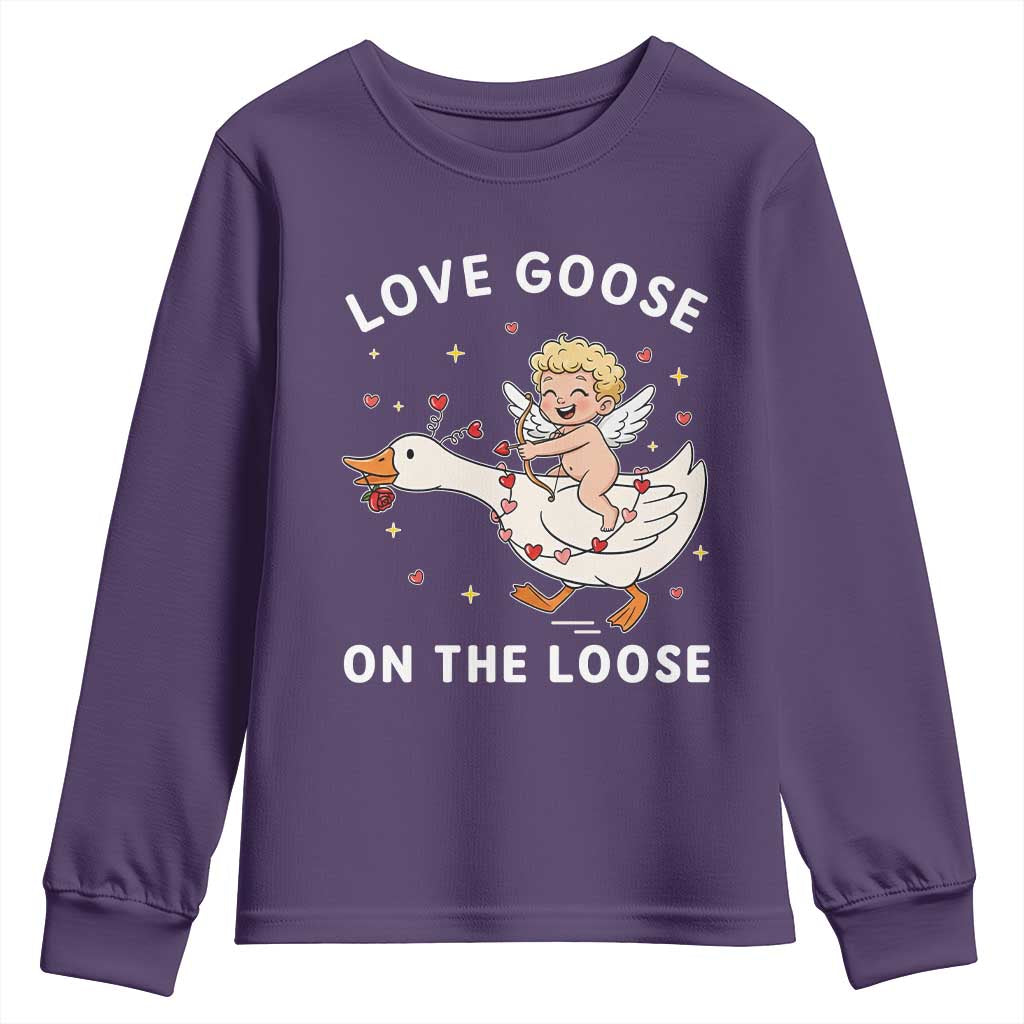 Funny Valentine Goose Youth Sweatshirt Love Goose On The Loose - Wonder Print Shop