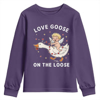 Funny Valentine Goose Youth Sweatshirt Love Goose On The Loose - Wonder Print Shop