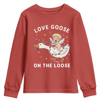 Funny Valentine Goose Youth Sweatshirt Love Goose On The Loose - Wonder Print Shop