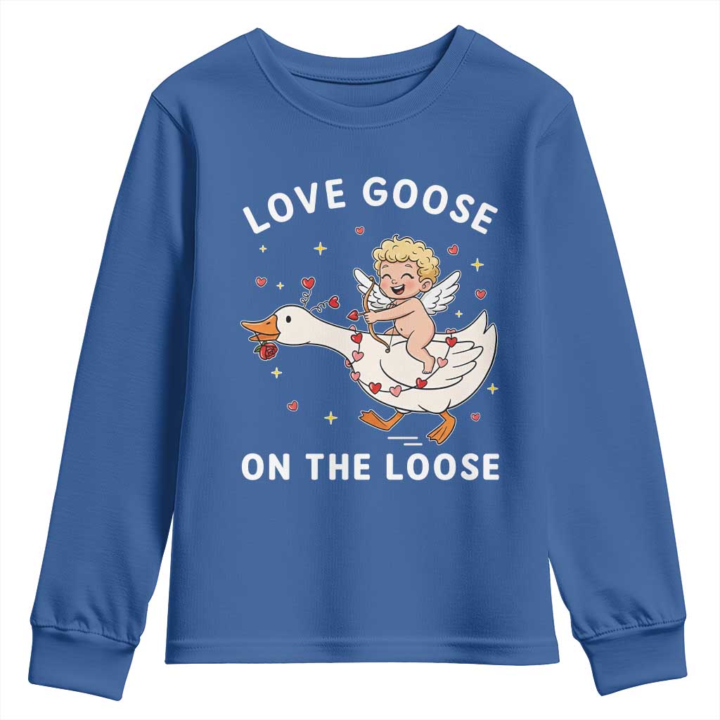 Funny Valentine Goose Youth Sweatshirt Love Goose On The Loose - Wonder Print Shop