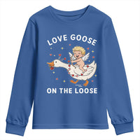 Funny Valentine Goose Youth Sweatshirt Love Goose On The Loose - Wonder Print Shop