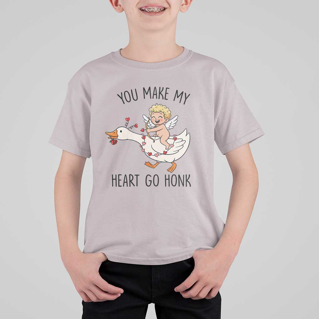 Funny Valentine Goose T Shirt For Kid You Make My Heart Go Honk - Wonder Print Shop