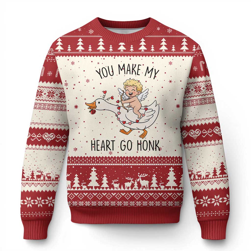 Funny Valentine Goose Ugly Christmas Sweater You Make My Heart Go Honk - Wonder Print Shop