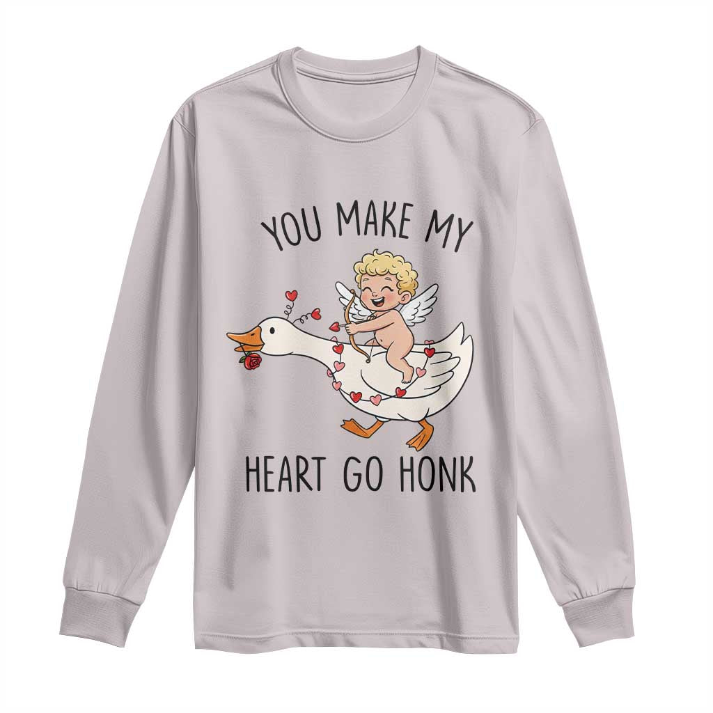 Funny Valentine Goose Long Sleeve Shirt You Make My Heart Go Honk - Wonder Print Shop