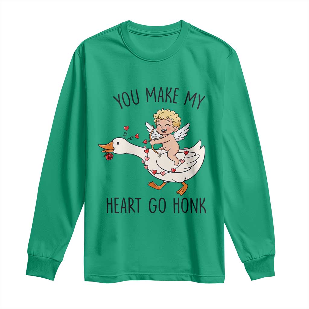 Funny Valentine Goose Long Sleeve Shirt You Make My Heart Go Honk - Wonder Print Shop