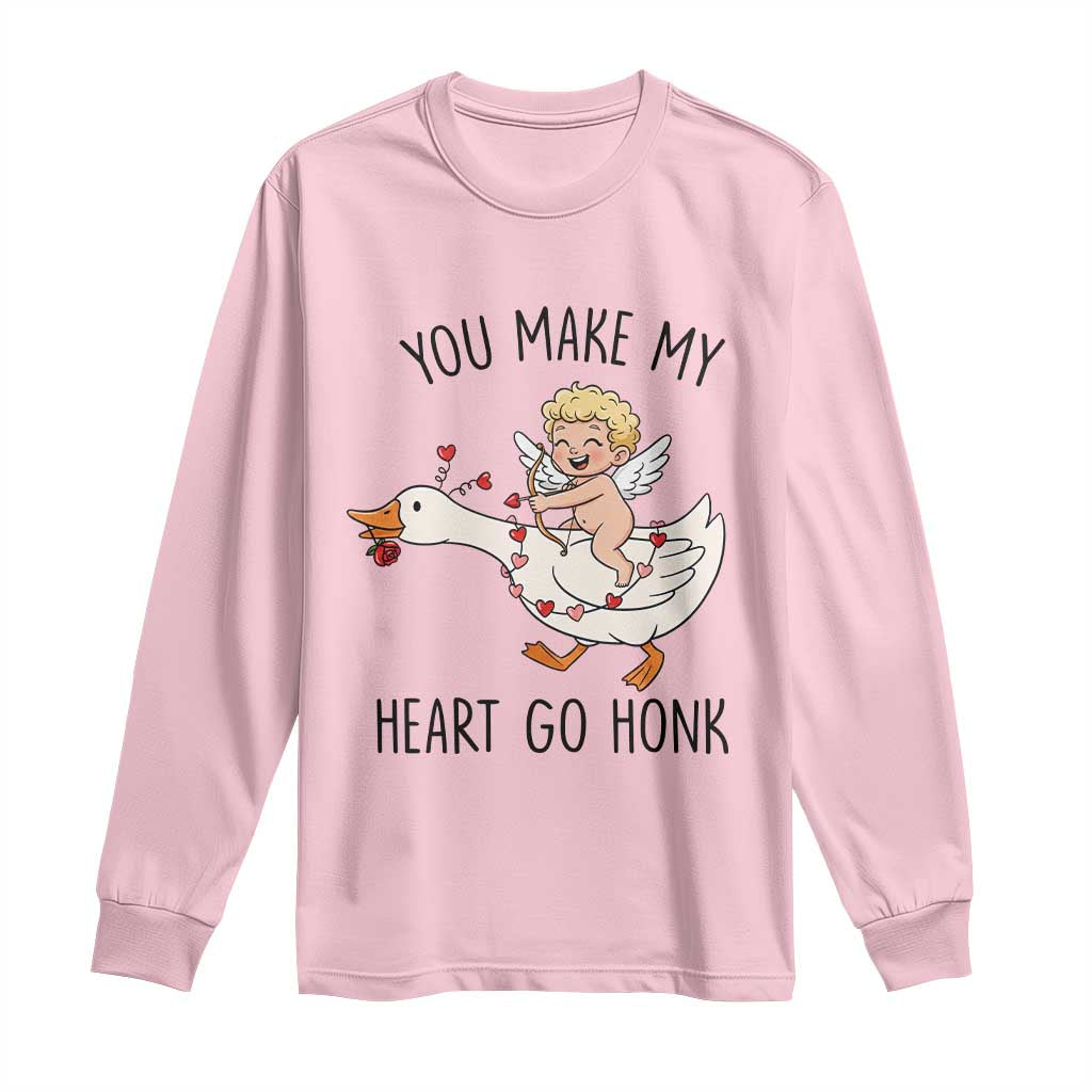Funny Valentine Goose Long Sleeve Shirt You Make My Heart Go Honk - Wonder Print Shop