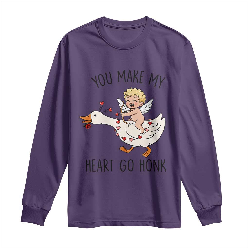 Funny Valentine Goose Long Sleeve Shirt You Make My Heart Go Honk - Wonder Print Shop