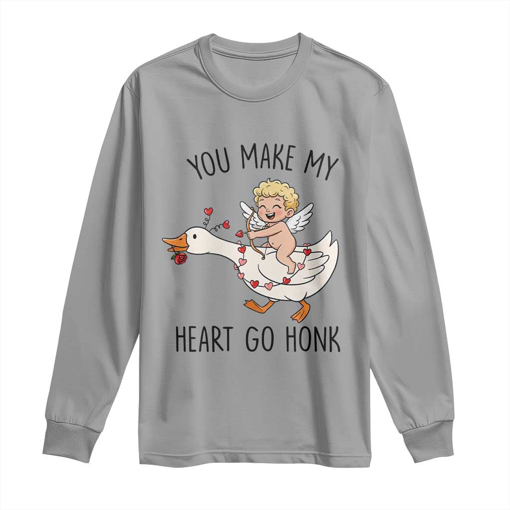 Funny Valentine Goose Long Sleeve Shirt You Make My Heart Go Honk - Wonder Print Shop