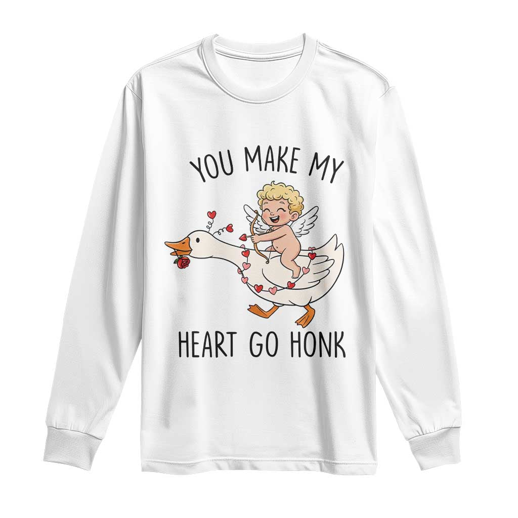 Funny Valentine Goose Long Sleeve Shirt You Make My Heart Go Honk - Wonder Print Shop