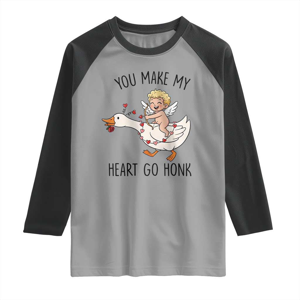 Funny Valentine Goose Raglan Shirt You Make My Heart Go Honk - Wonder Print Shop
