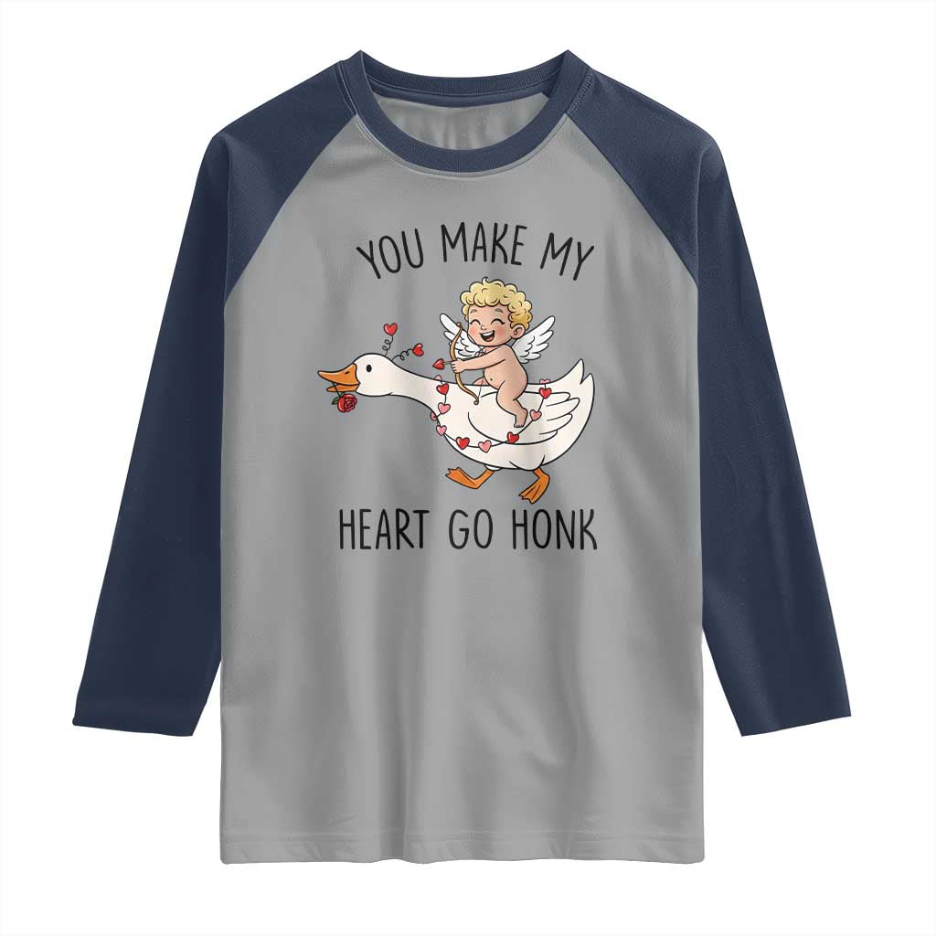 Funny Valentine Goose Raglan Shirt You Make My Heart Go Honk - Wonder Print Shop
