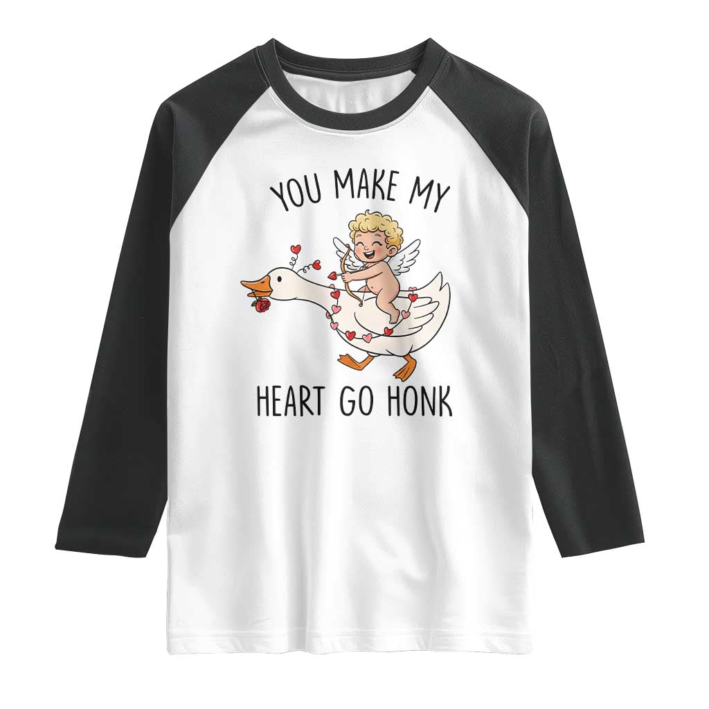 Funny Valentine Goose Raglan Shirt You Make My Heart Go Honk - Wonder Print Shop