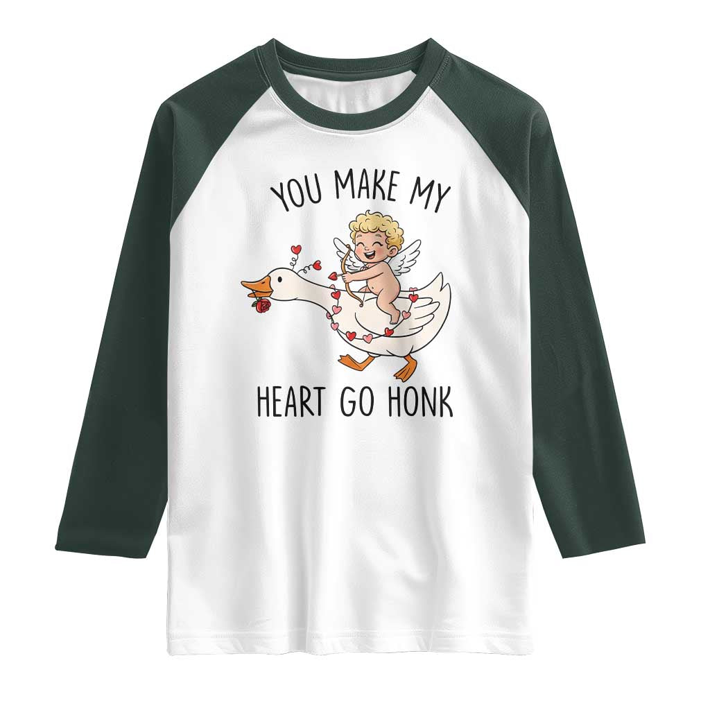 Funny Valentine Goose Raglan Shirt You Make My Heart Go Honk - Wonder Print Shop