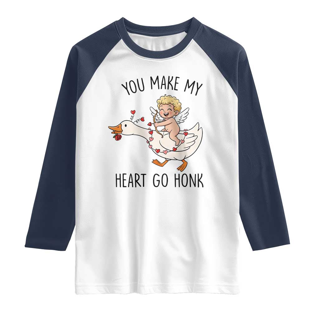 Funny Valentine Goose Raglan Shirt You Make My Heart Go Honk - Wonder Print Shop