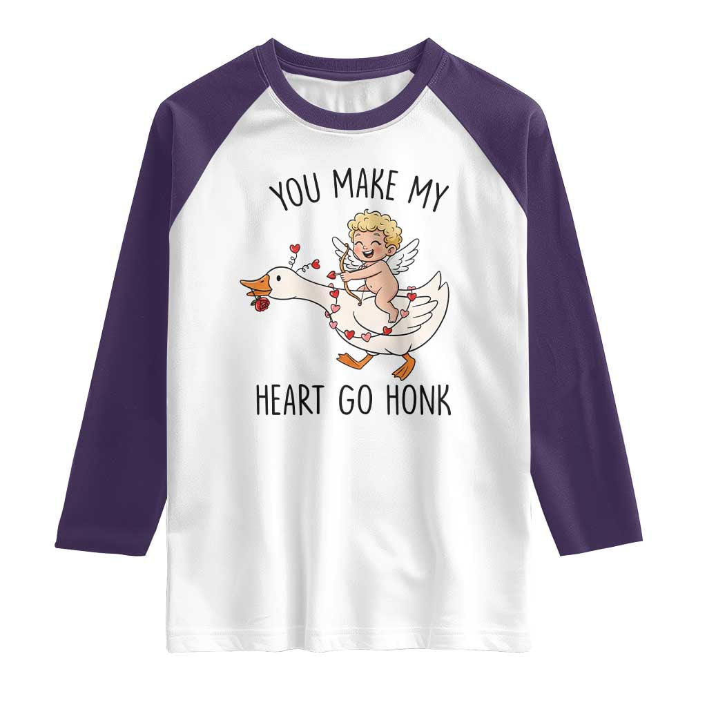 Funny Valentine Goose Raglan Shirt You Make My Heart Go Honk - Wonder Print Shop