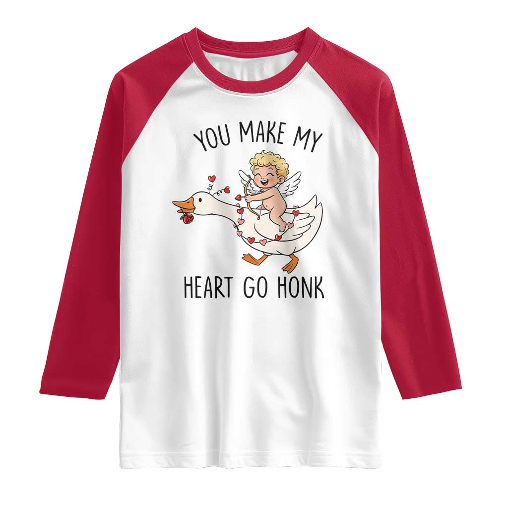 Funny Valentine Goose Raglan Shirt You Make My Heart Go Honk - Wonder Print Shop