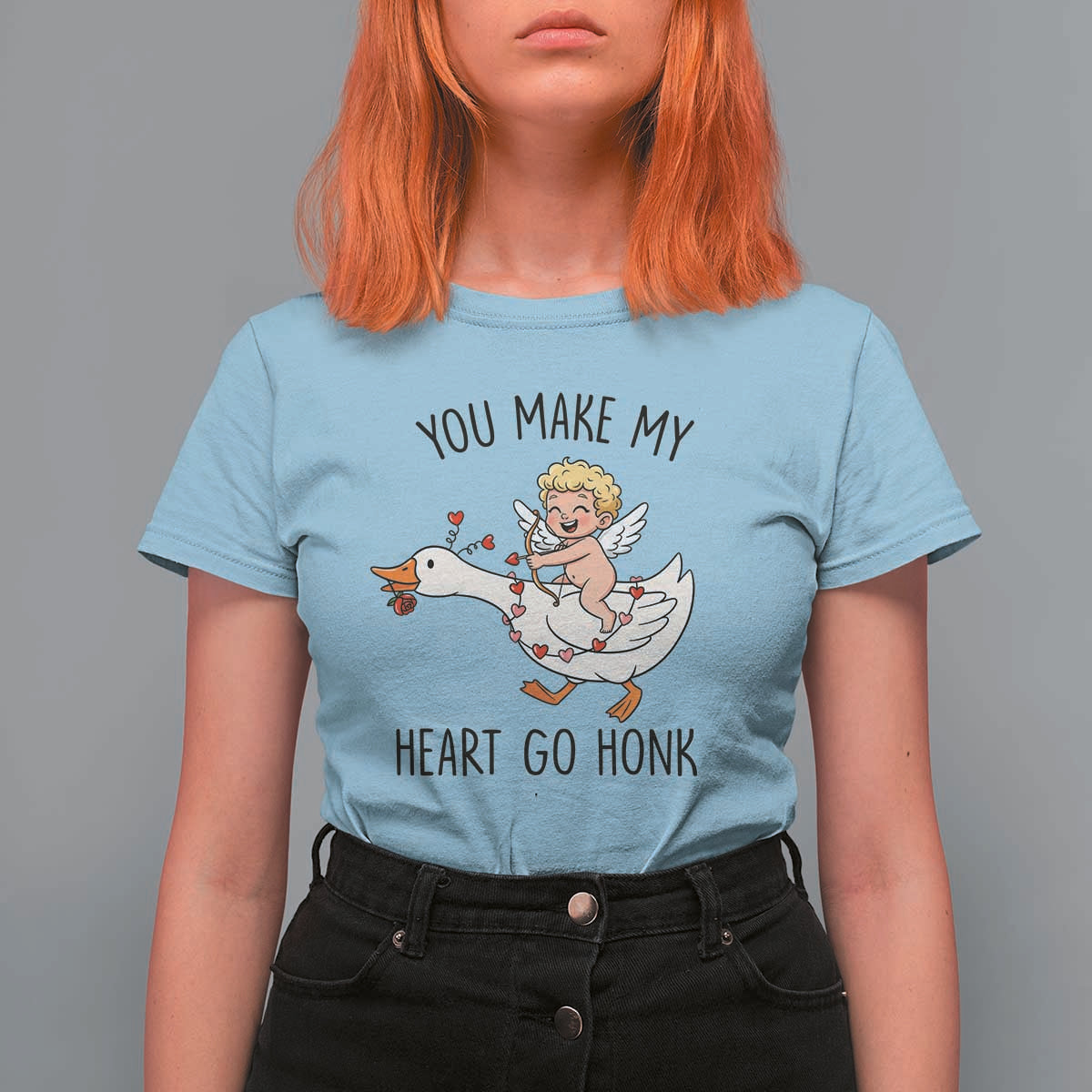 Funny Valentine Goose T Shirt For Women You Make My Heart Go Honk - Wonder Print Shop