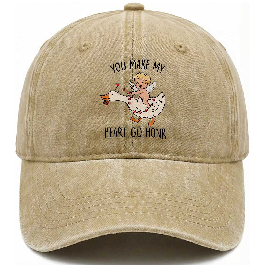 Funny Valentine Goose Washed Cotton Baseball Cap You Make My Heart Go Honk