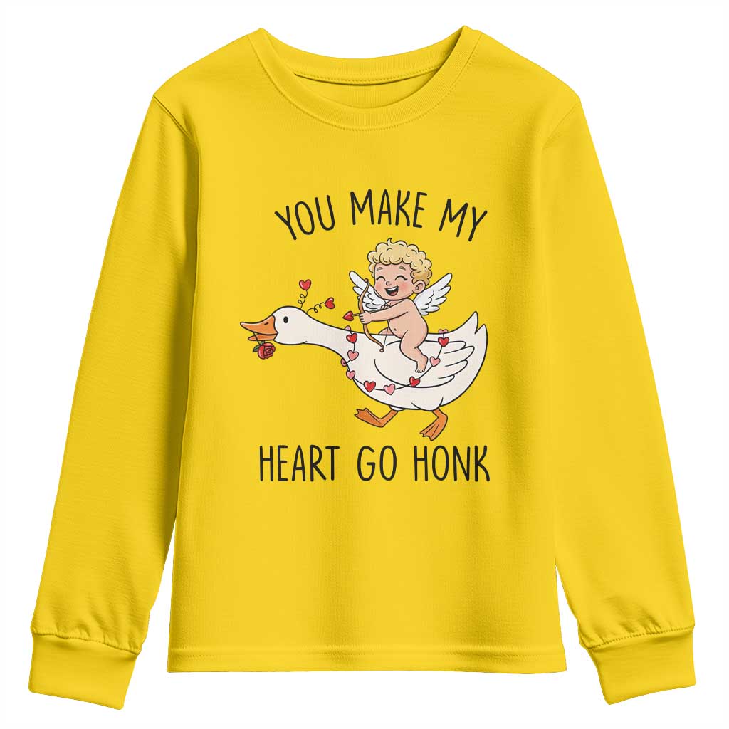 Funny Valentine Goose Youth Sweatshirt You Make My Heart Go Honk - Wonder Print Shop