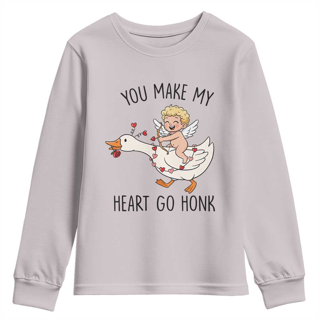 Funny Valentine Goose Youth Sweatshirt You Make My Heart Go Honk - Wonder Print Shop