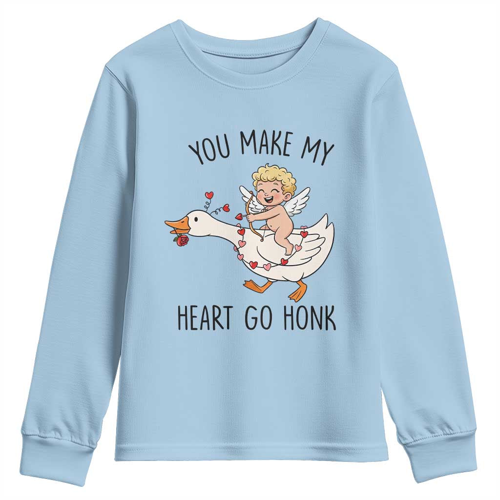 Funny Valentine Goose Youth Sweatshirt You Make My Heart Go Honk - Wonder Print Shop
