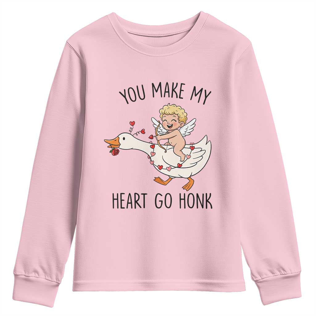 Funny Valentine Goose Youth Sweatshirt You Make My Heart Go Honk - Wonder Print Shop