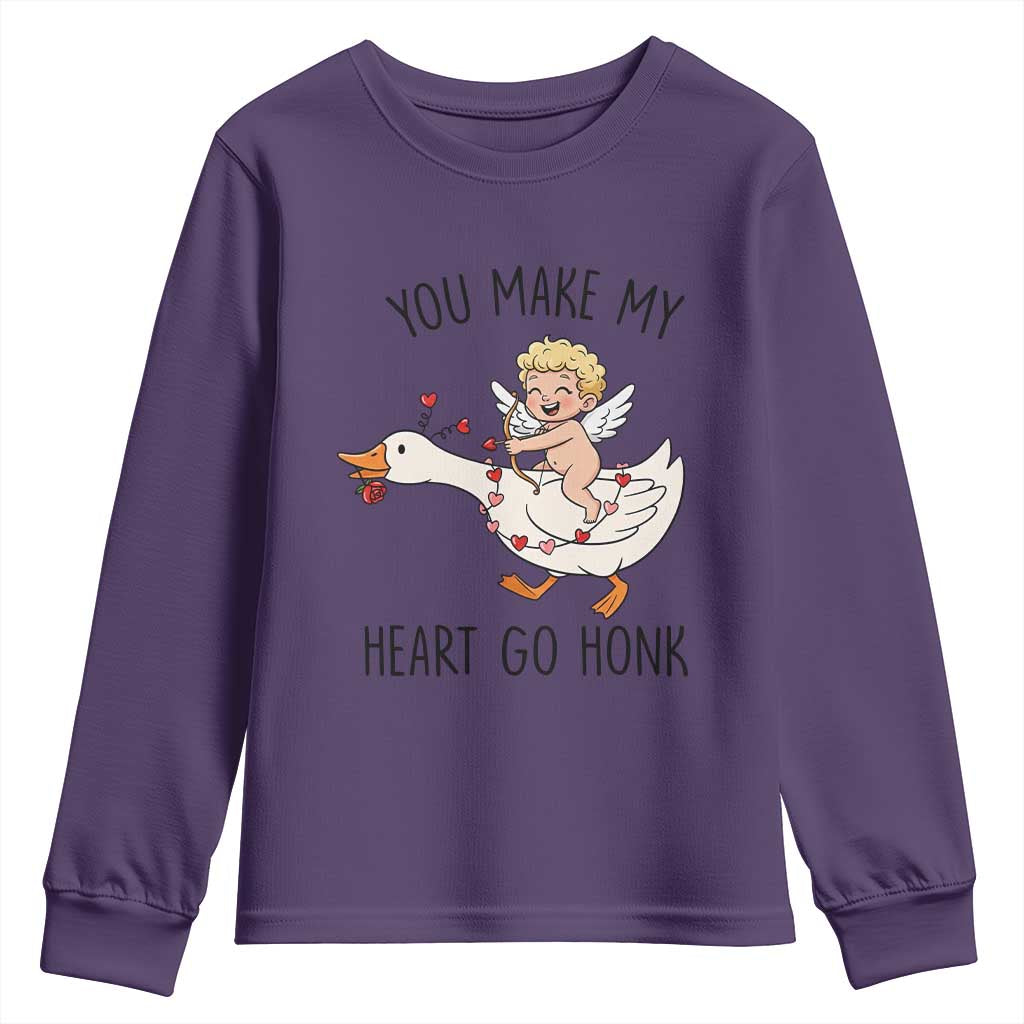Funny Valentine Goose Youth Sweatshirt You Make My Heart Go Honk - Wonder Print Shop