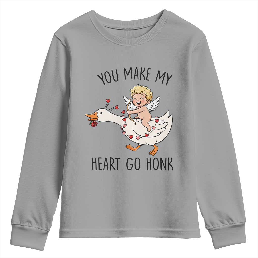 Funny Valentine Goose Youth Sweatshirt You Make My Heart Go Honk - Wonder Print Shop