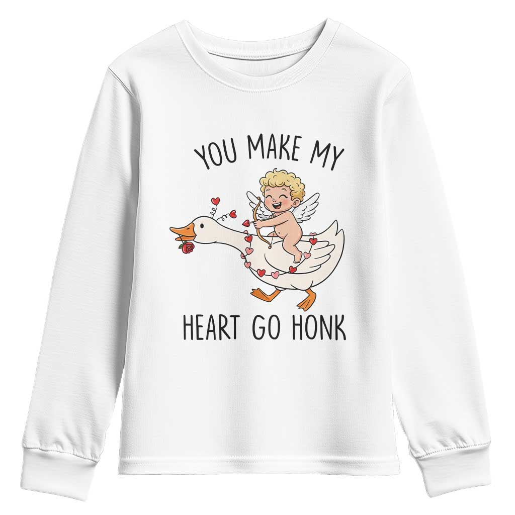 Funny Valentine Goose Youth Sweatshirt You Make My Heart Go Honk - Wonder Print Shop