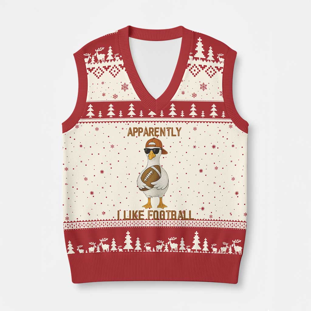 Funny Goose Football Meme V-Neck Knit Sweater Vest Apparently I Like Football - Wonder Print Shop