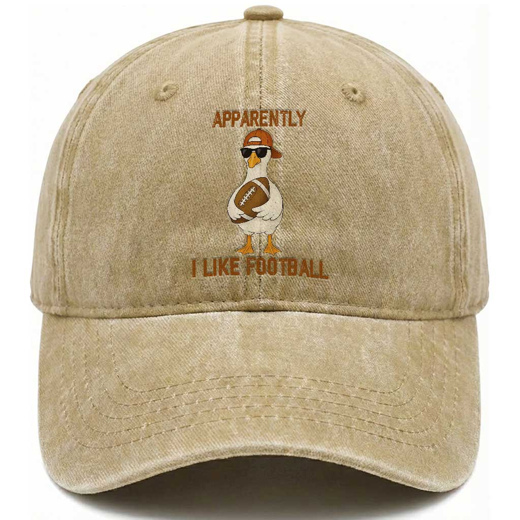 Funny Goose Football Meme Washed Cotton Baseball Cap Apparently I Like Football