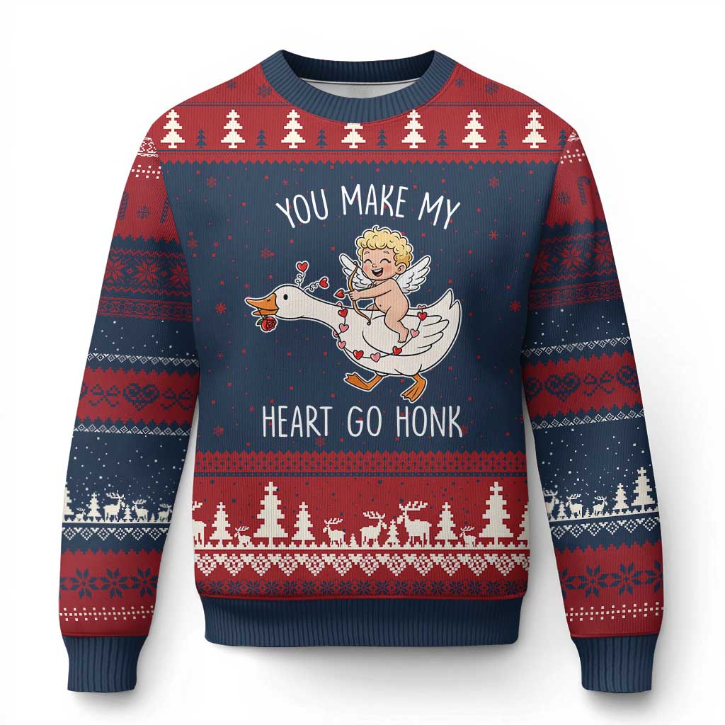 You Make My Heart Go Honk Ugly Christmas Sweater Funny Valentine Goose - Wonder Print Shop