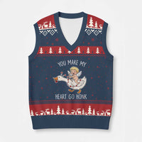 You Make My Heart Go Honk V-Neck Knit Sweater Vest Funny Valentine Goose - Wonder Print Shop