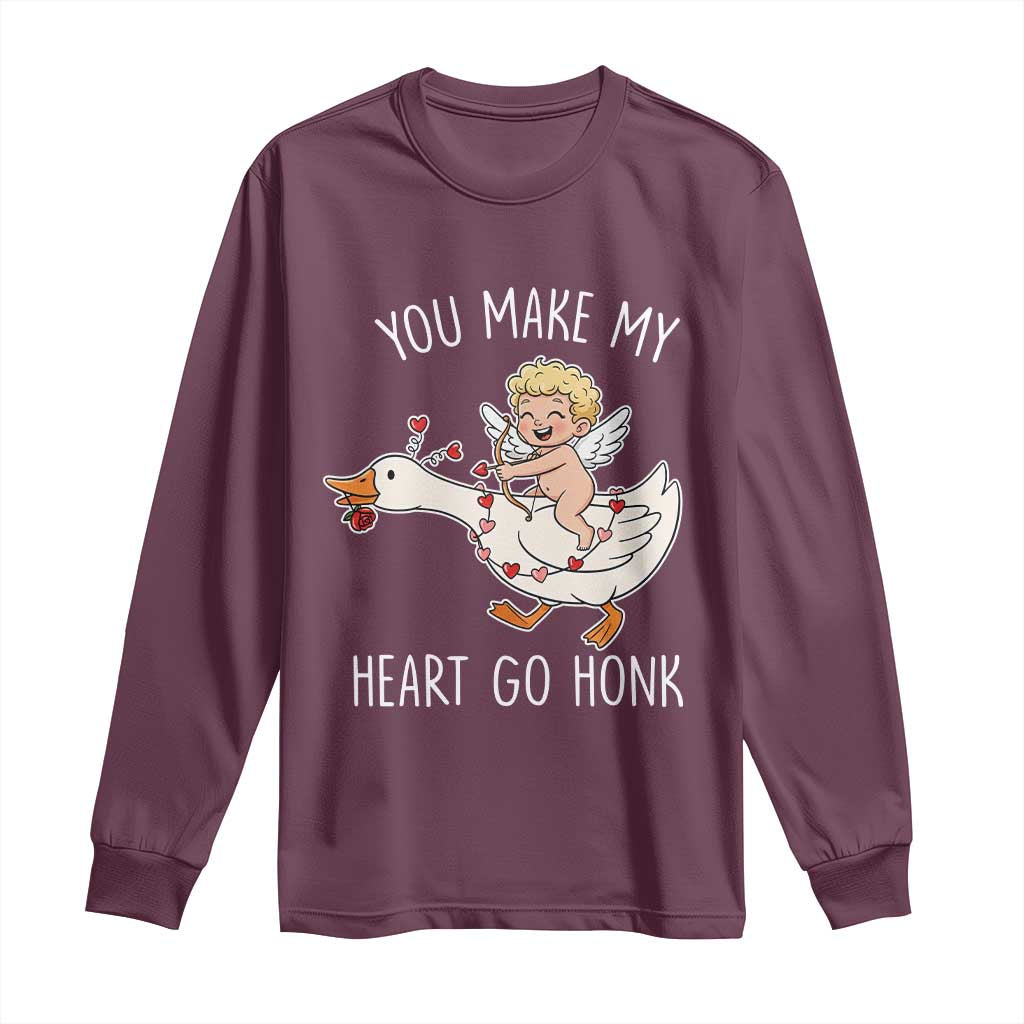 You Make My Heart Go Honk Long Sleeve Shirt Funny Valentine Goose - Wonder Print Shop