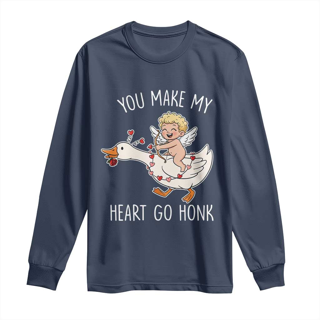 You Make My Heart Go Honk Long Sleeve Shirt Funny Valentine Goose - Wonder Print Shop