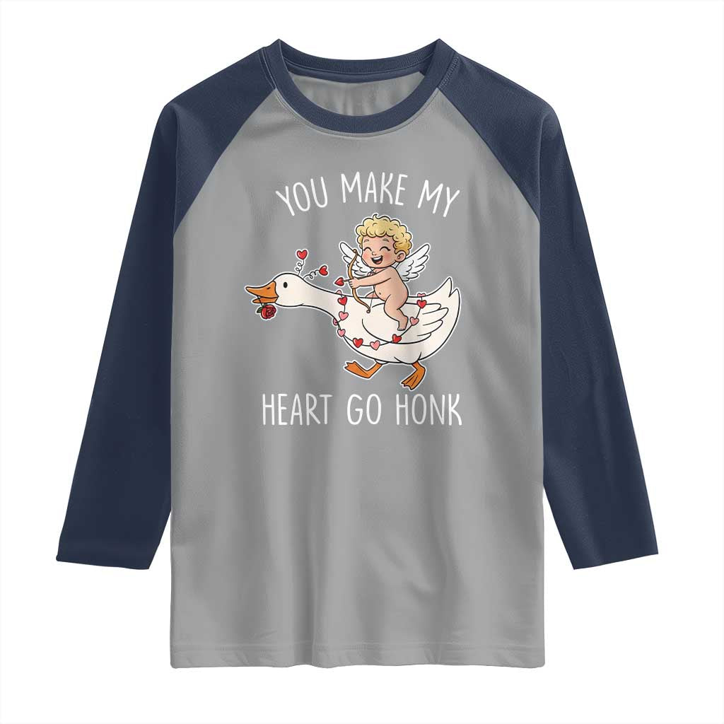 You Make My Heart Go Honk Raglan Shirt Funny Valentine Goose - Wonder Print Shop