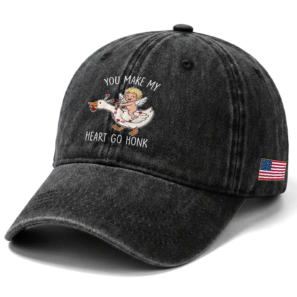 You Make My Heart Go Honk Washed Cotton Baseball Cap Funny Valentine Goose