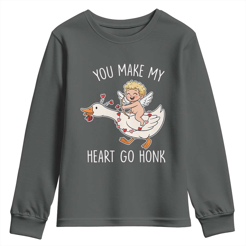 You Make My Heart Go Honk Youth Sweatshirt Funny Valentine Goose - Wonder Print Shop