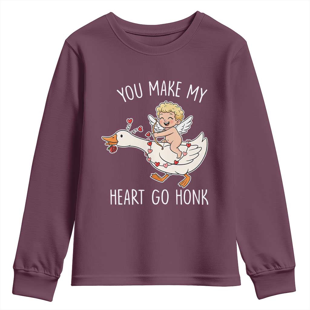 You Make My Heart Go Honk Youth Sweatshirt Funny Valentine Goose - Wonder Print Shop