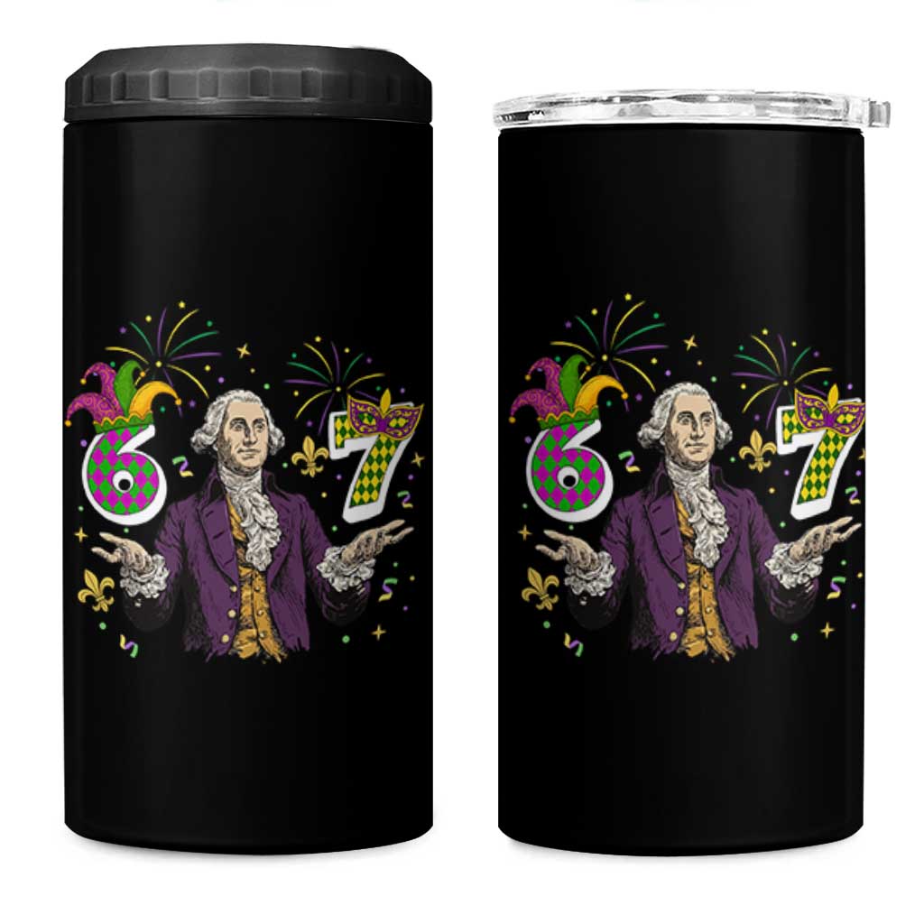 67 Mardi Gras 4 in 1 Can Cooler Tumbler Funny Six Seven George Washington Meme