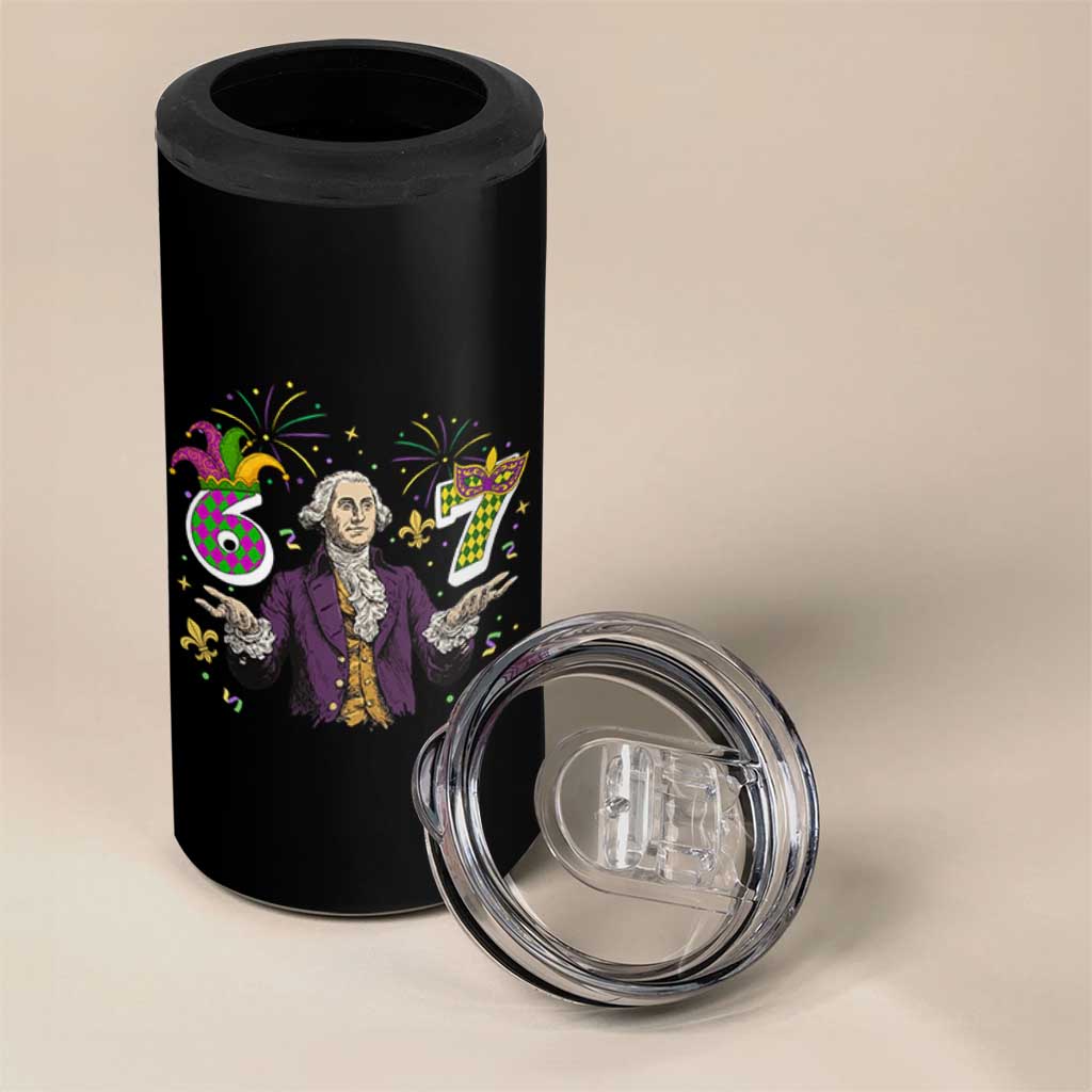 67 Mardi Gras 4 in 1 Can Cooler Tumbler Funny Six Seven George Washington Meme