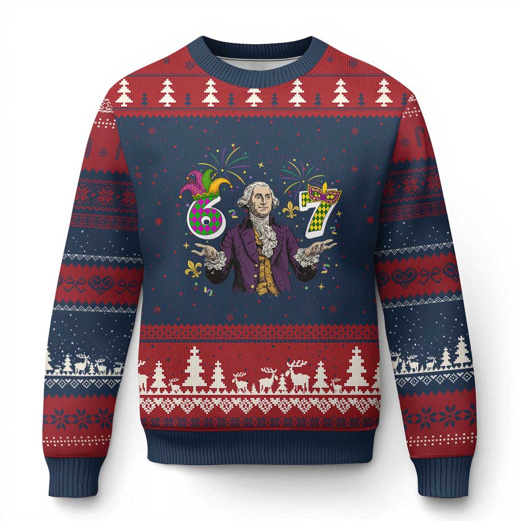 67 Mardi Gras Ugly Christmas Sweater Funny Six Seven George Washington Meme