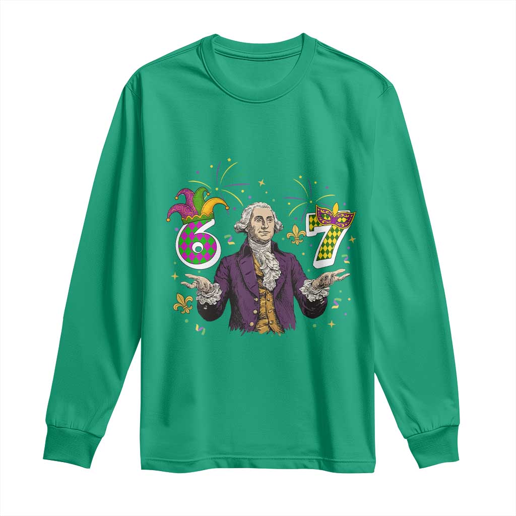 67 Mardi Gras Long Sleeve Shirt Funny Six Seven George Washington Meme